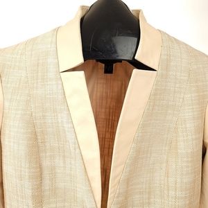 DANIER ITALIAN LEATHER/Tweed Jacket Stand Collar Faux Welt Pockets Size XS Cream